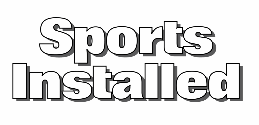 White bold text saying Sports Installed with a black background and a gray drop shadow effect behind the letters.