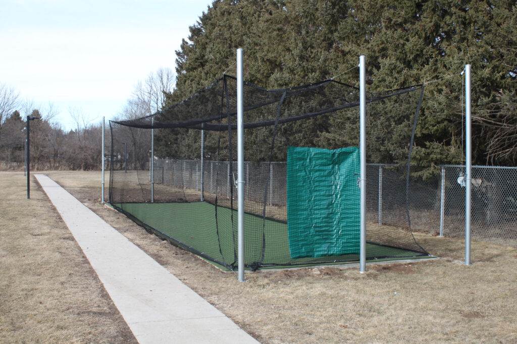 A net on a tennis court.